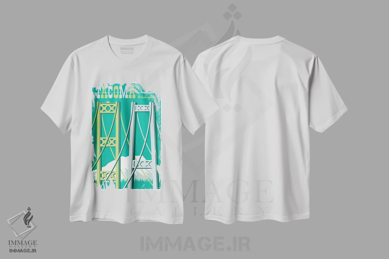 تیشرت سفید طرح دار پوستر سفر پل های تاکوما I اثر جیم زانیسر | فروشگاه ایماژ