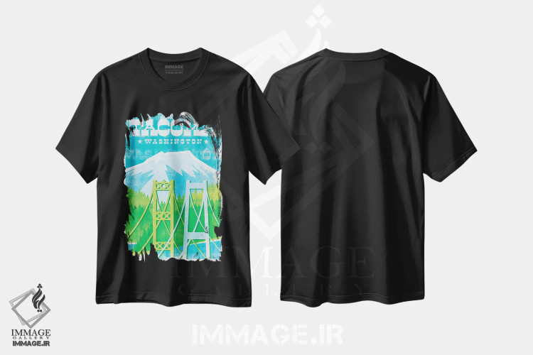تیشرت مشکی طرح دار پوستر سفر پل های تاکوما II اثر جیم زانیسر | فروشگاه ایماژ