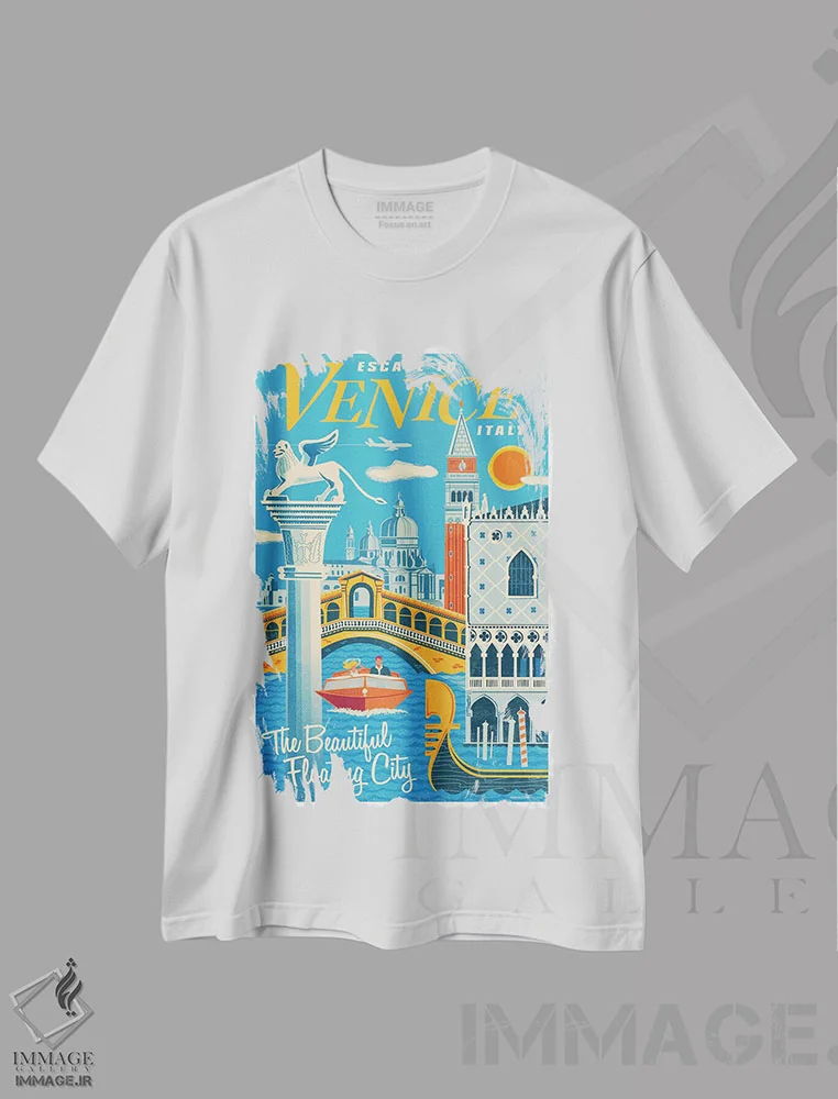 تیشرت سفید طرح دار پوستر سفر ونیز I اثر جیم زانیسر | immage.ir