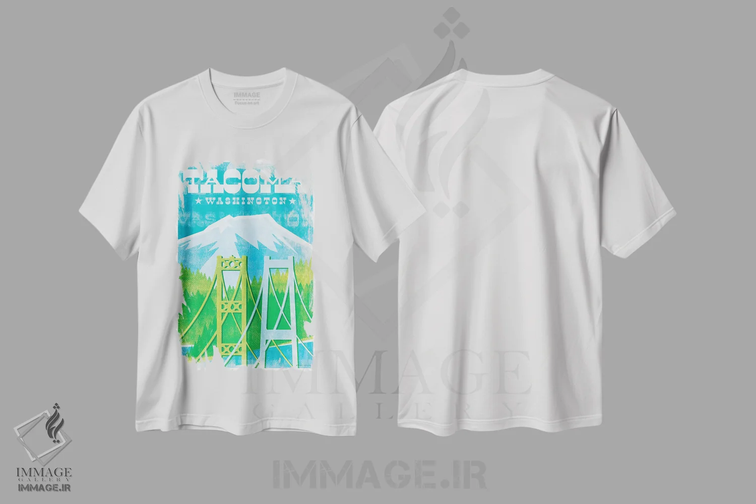 تیشرت سفید طرح دار پوستر سفر پل های تاکوما II اثر جیم زانیسر | immage.ir