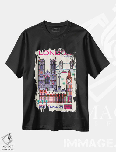 تیشرت مشکی طرح دار پوستر سفر لندن، هنر دیجیتال اثر جیم زانیسر | فروشگاه ایماژ