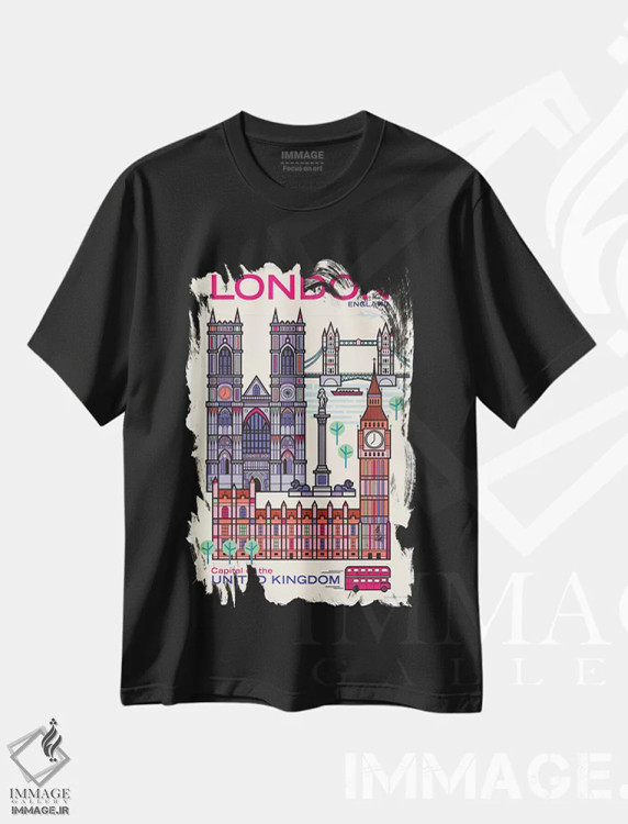 تیشرت مشکی طرح دار پوستر سفر لندن، هنر دیجیتال اثر جیم زانیسر | فروشگاه ایماژ