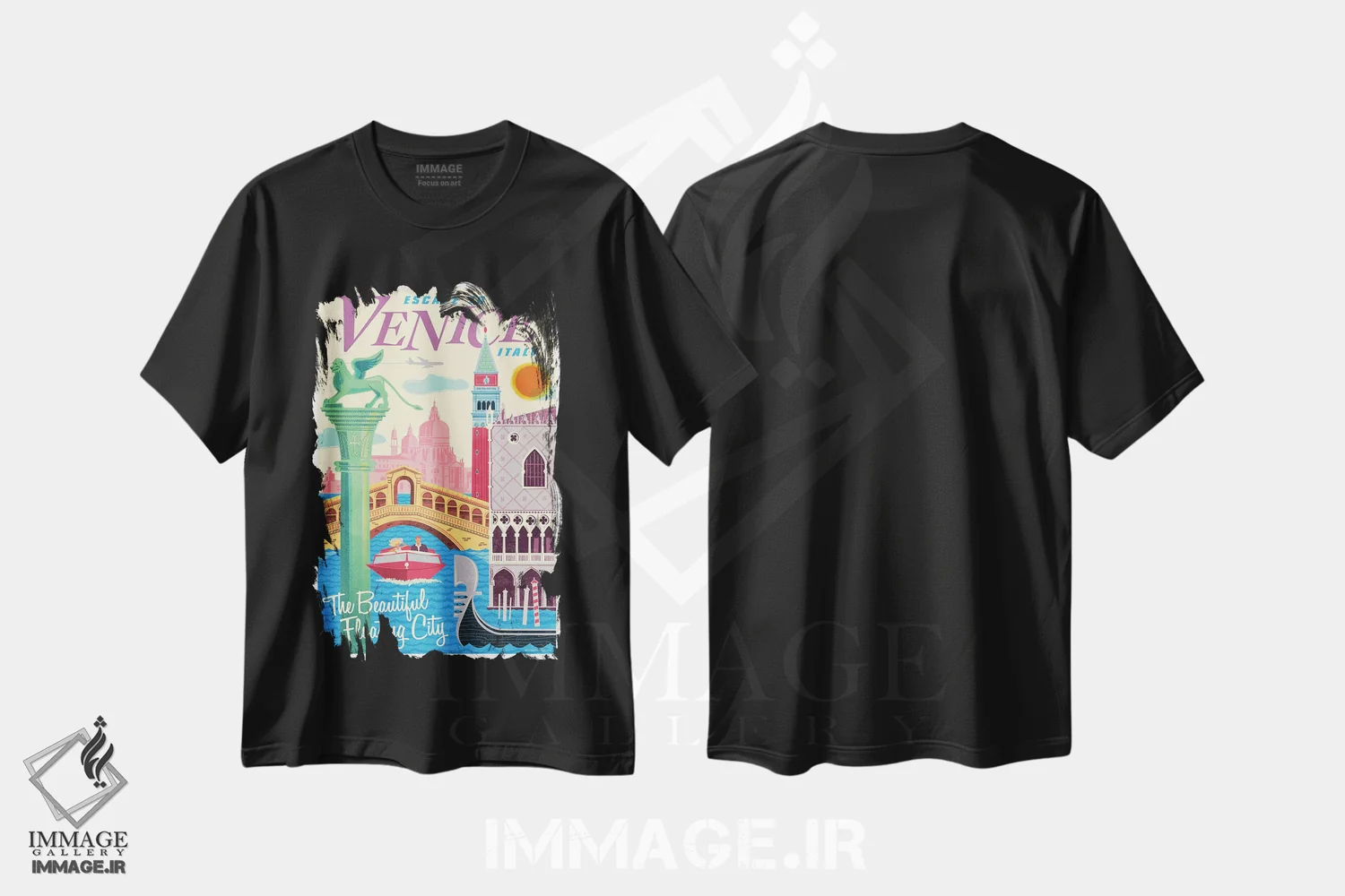 تیشرت مشکی طرح دار پوستر سفر ونیز II اثر جیم زانیسر | immage.ir