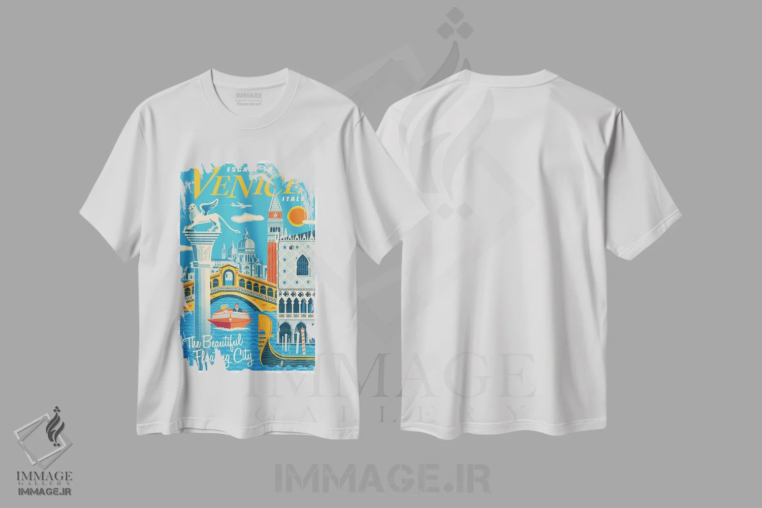 تیشرت سفید طرح دار پوستر سفر ونیز I اثر جیم زانیسر | immage.ir