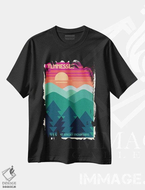 تیشرت مشکی طرح دار پوستر سفر رترو تنسی، تایپوگرافی اثر جیم زانیسر | فروشگاه ایماژ