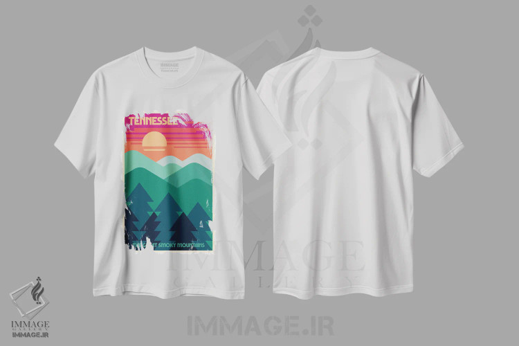 تیشرت سفید طرح دار پوستر سفر رترو تنسی، تایپوگرافی اثر جیم زانیسر | immage.ir