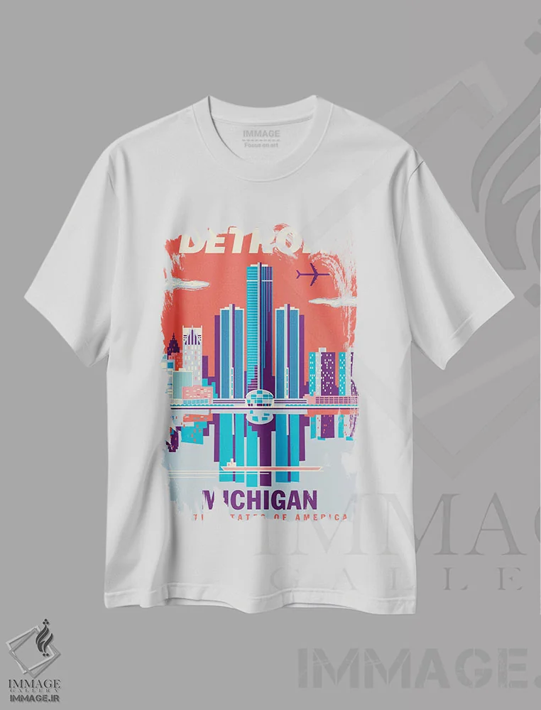 تیشرت سفید طرح دار پوستر سفر دیترویت ۲، هنر دیجیتال اثر جیم زانیسر | فروشگاه ایماژ