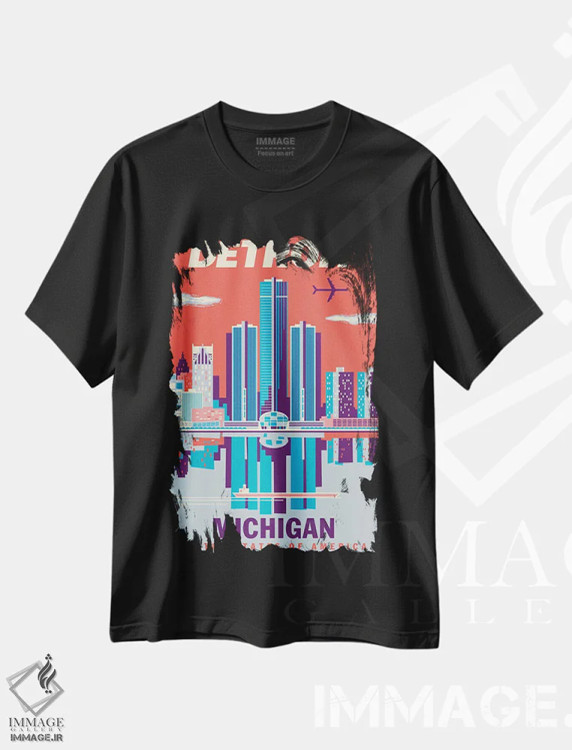 تیشرت مشکی طرح دار پوستر سفر دیترویت ۲، هنر دیجیتال اثر جیم زانیسر | immage.ir