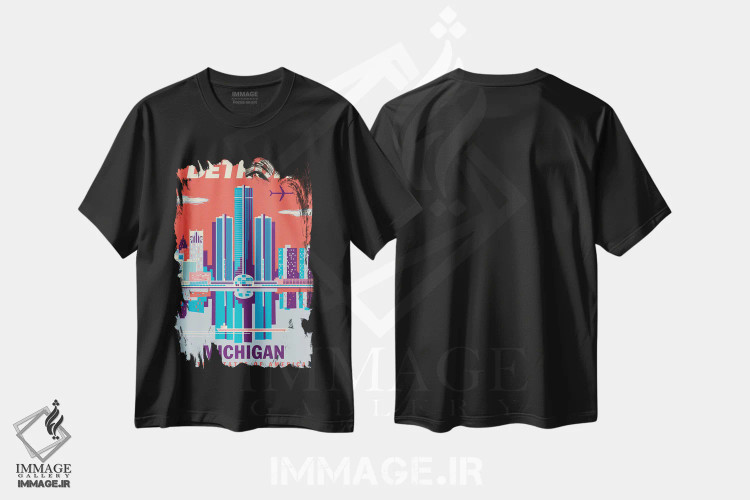 تیشرت مشکی طرح دار پوستر سفر دیترویت ۲، هنر دیجیتال اثر جیم زانیسر | immage.ir