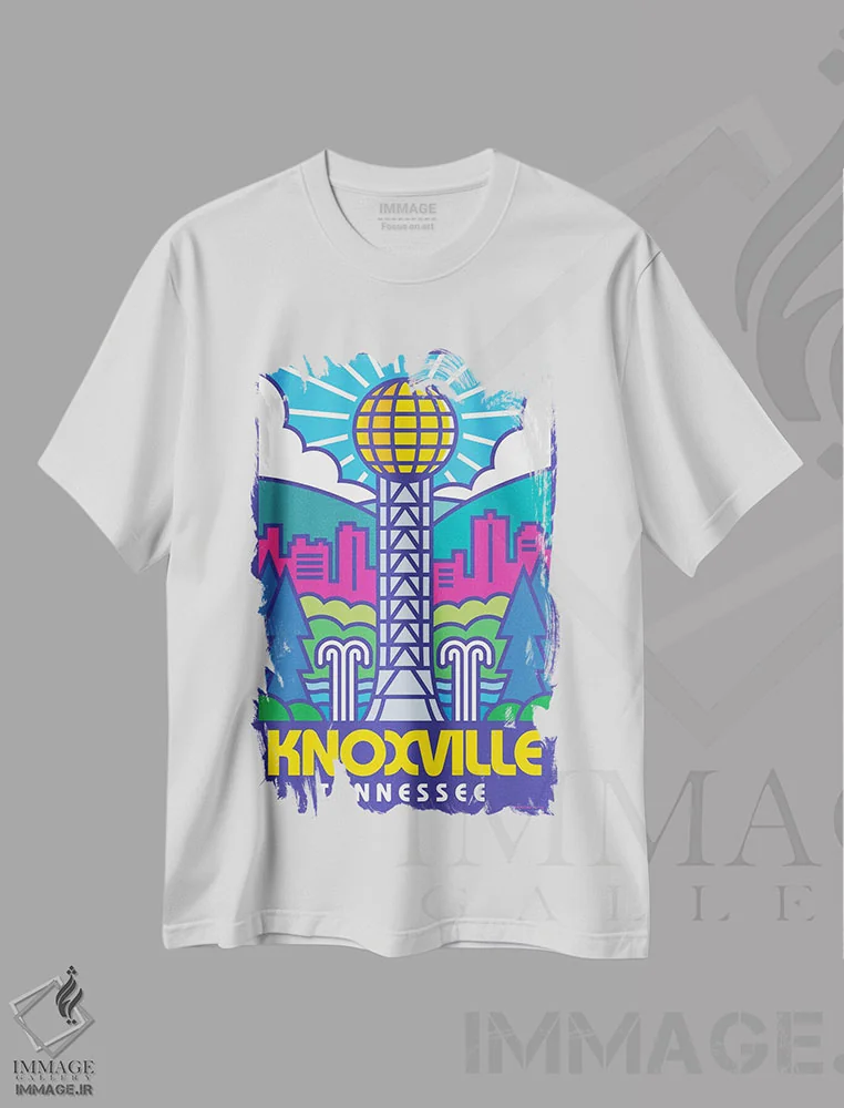 تیشرت سفید طرح دار پوستر سفر پاپ آرت ناکسویل، هنر دیجیتال اثر جیم زانیسر | فروشگاه ایماژ