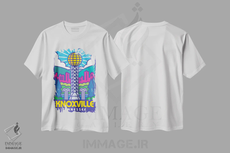 تیشرت سفید طرح دار پوستر سفر پاپ آرت ناکسویل، هنر دیجیتال اثر جیم زانیسر | فروشگاه ایماژ