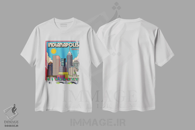 تیشرت سفید طرح دار پوستر سفر پاپ آرت ایندیاناپولیس، هنر دیجیتال اثر جیم زانیسر | immage.ir