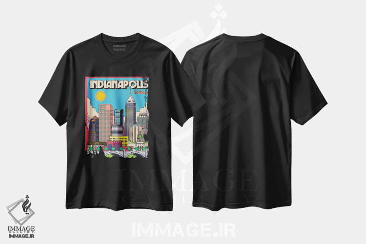 تیشرت مشکی طرح دار پوستر سفر پاپ آرت ایندیاناپولیس، هنر دیجیتال اثر جیم زانیسر | فروشگاه ایماژ