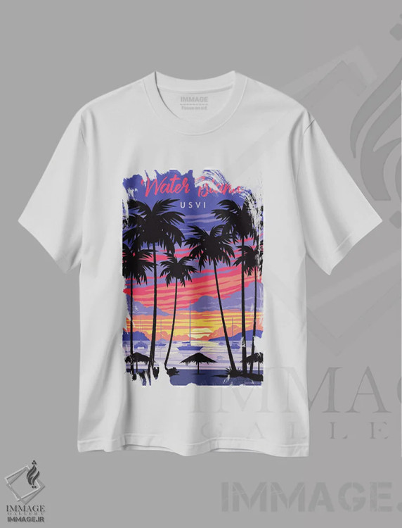 تیشرت سفید طرح دار پوستر سفر جزیره آب، دکور ساحلی اثر جیم زانیسر | immage.ir