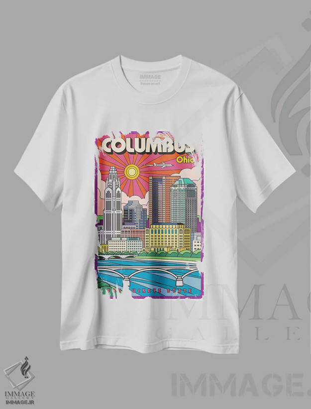 تیشرت سفید طرح دار پوستر سفر پاپ آرت کلمبوس، هنر دیجیتال اثر جیم زانیسر | فروشگاه ایماژ