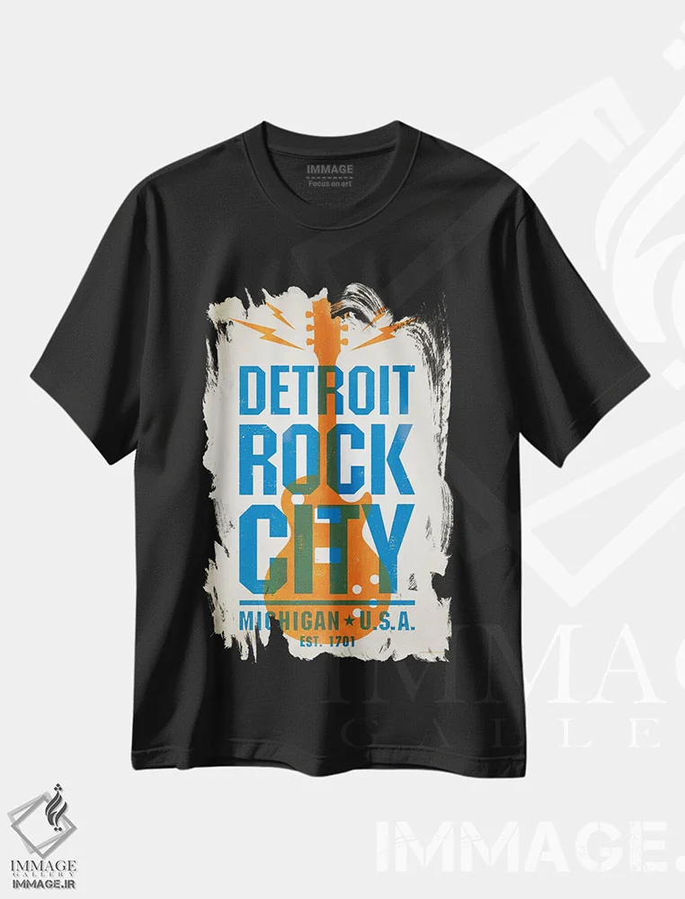 تیشرت مشکی طرح دار پوستر چاپ حروف دیترویت، تزئینی اثر جیم زانیسر | فروشگاه ایماژ