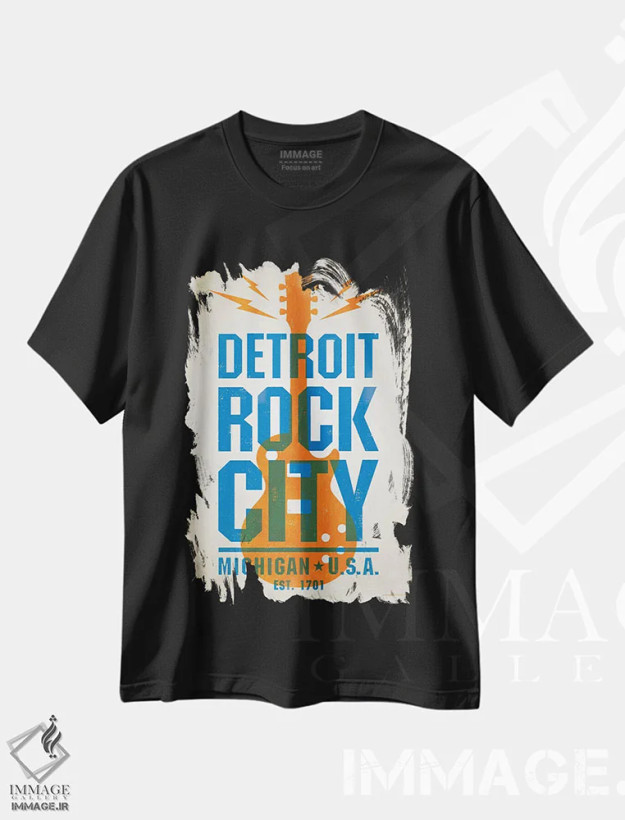 تیشرت مشکی طرح دار پوستر چاپ حروف دیترویت، تزئینی اثر جیم زانیسر | فروشگاه ایماژ