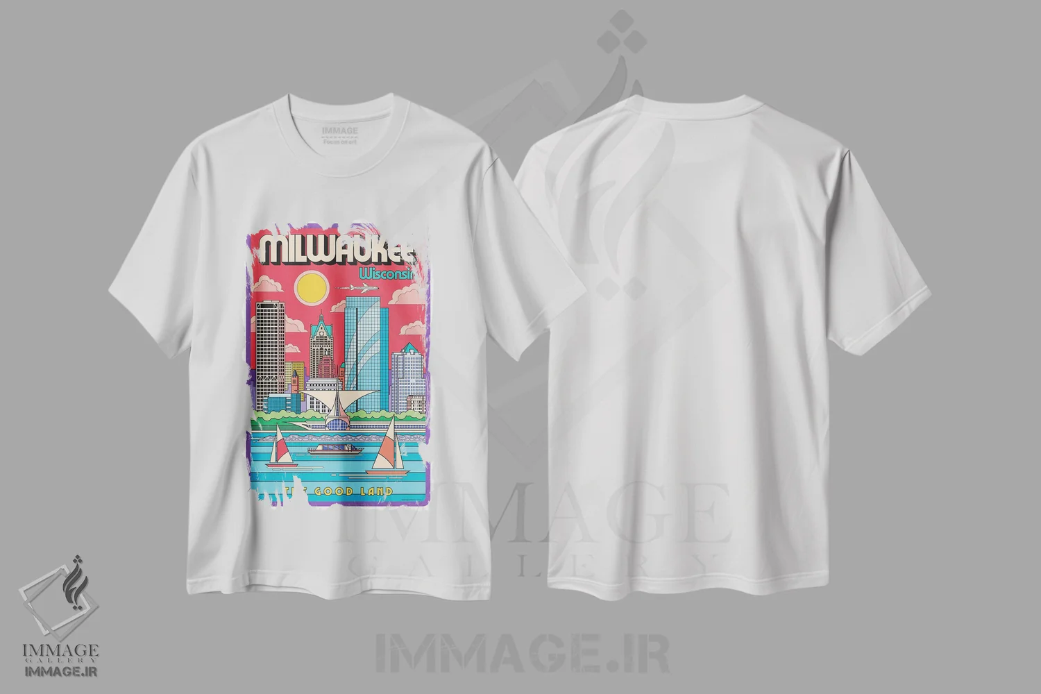 تیشرت سفید طرح دار پوستر سفر پاپ آرت میلواکی، هنر فاخر معاصر اثر جیم زانیسر | فروشگاه ایماژ
