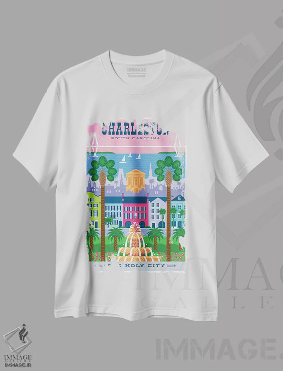 تیشرت سفید طرح دار پوستر سفر چارلستون، هنر دیجیتال اثر جیم زانیسر | immage.ir