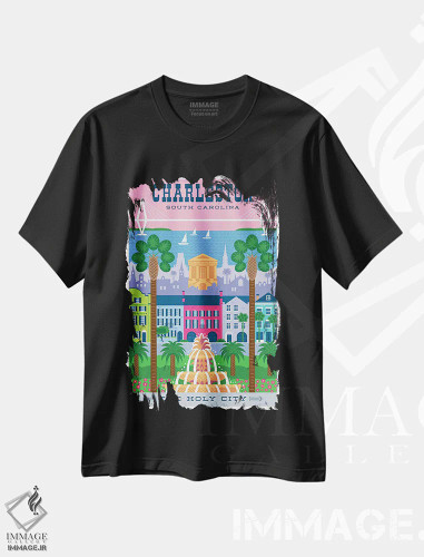 تیشرت مشکی طرح دار پوستر سفر چارلستون، هنر دیجیتال اثر جیم زانیسر | فروشگاه ایماژ