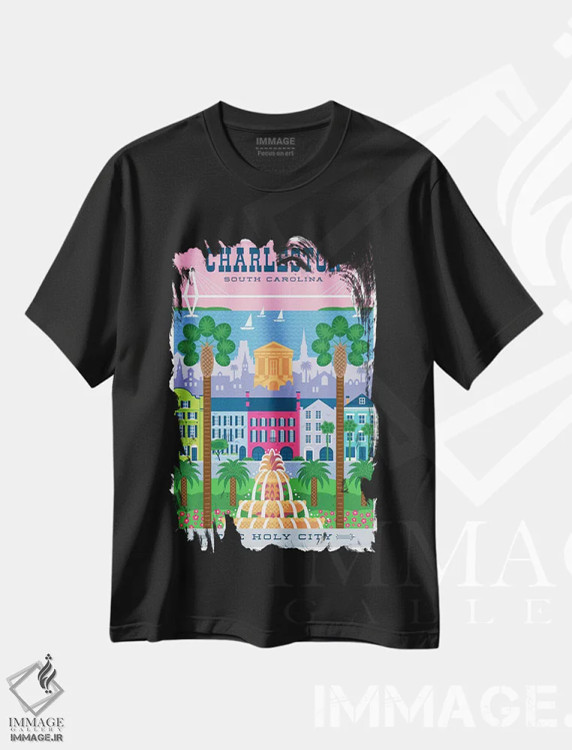 تیشرت مشکی طرح دار پوستر سفر چارلستون، هنر دیجیتال اثر جیم زانیسر | فروشگاه ایماژ