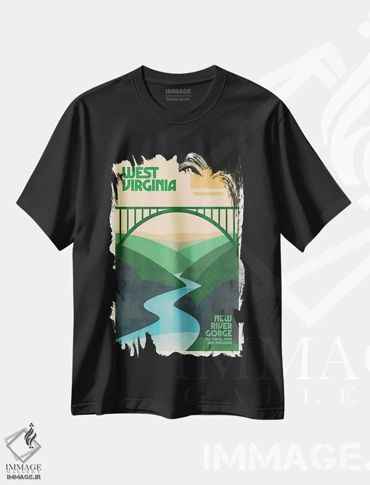 تیشرت مشکی طرح دار پوستر رترو سفر ویرجینیای غربی، تزئینی اثر جیم زانیسر | immage.ir