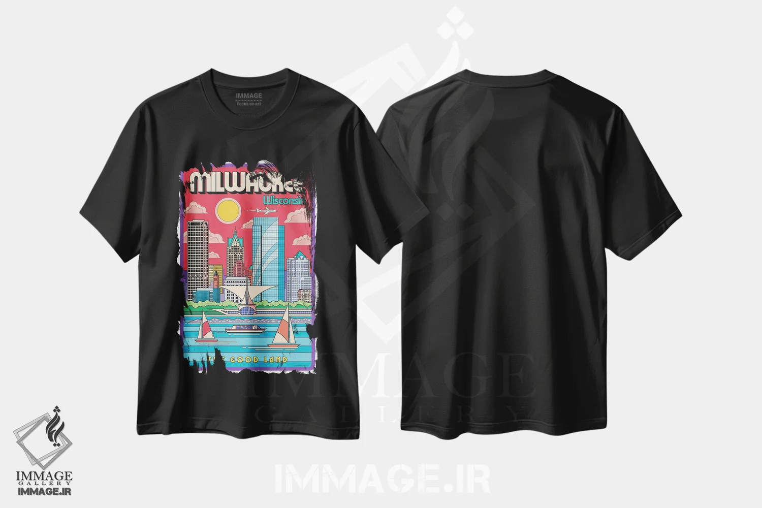 تیشرت مشکی طرح دار پوستر سفر پاپ آرت میلواکی، هنر فاخر معاصر اثر جیم زانیسر | immage.ir