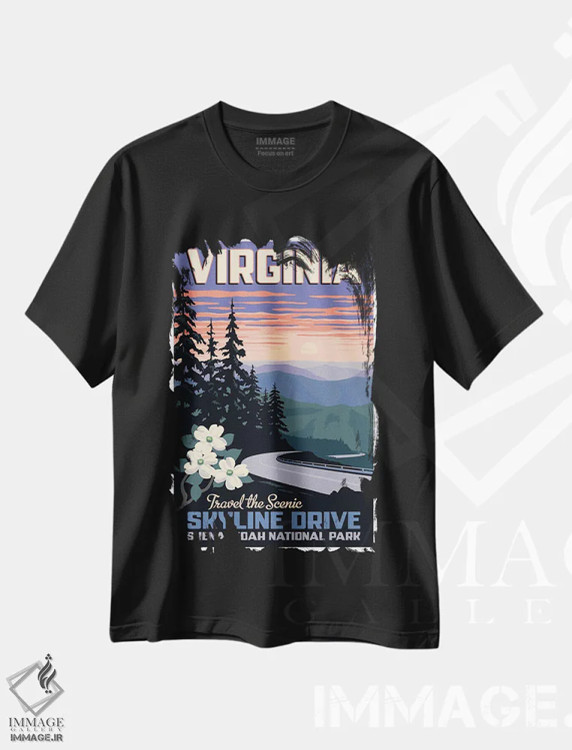 تیشرت مشکی طرح دار پوستر سفر اسکای لاین درایو ویرجینیا، هنر دیجیتال اثر جیم زانیسر | immage.ir