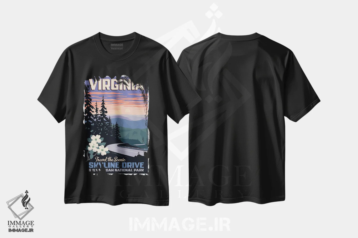 تیشرت مشکی طرح دار پوستر سفر اسکای لاین درایو ویرجینیا، هنر دیجیتال اثر جیم زانیسر | immage.ir