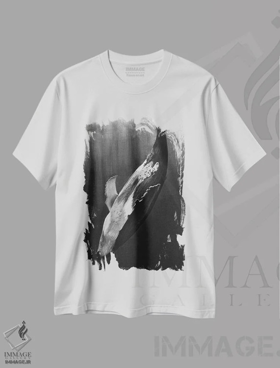 تیشرت سفید طرح دار نهنگ سیاه، نقاشی و تصویرگری سیاه و سفید اثر یوهان زلنین | immage.ir