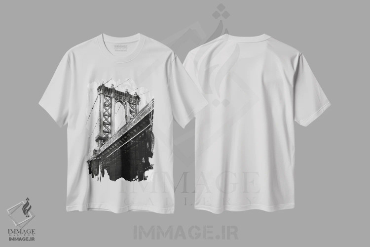 تیشرت سفید طرح دار پل منهتن، هنر تزئینی سیاه و سفید اثر یوهان زلنین | فروشگاه ایماژ