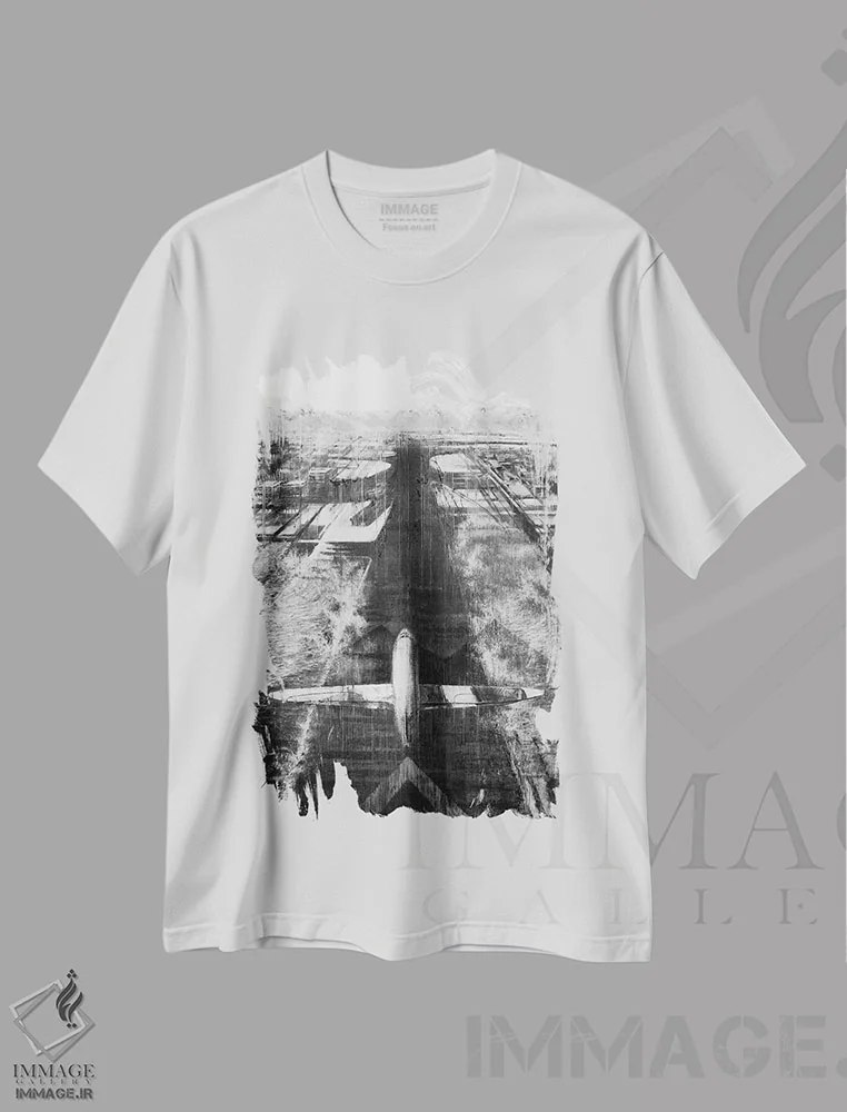تیشرت سفید طرح دار هواپیما، هنر تزئینی سیاه و سفید اثر یوهان زلنین | immage.ir
