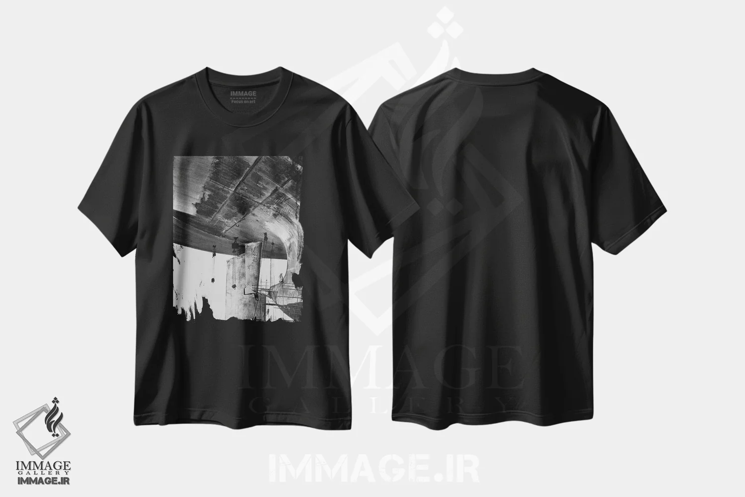 تیشرت مشکی طرح دار سیلوئت، هنر تزئینی سیاه و سفید اثر یوهان زلنین | فروشگاه ایماژ