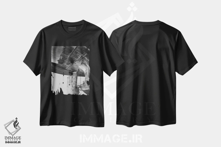 تیشرت مشکی طرح دار سیلوئت، هنر تزئینی سیاه و سفید اثر یوهان زلنین | فروشگاه ایماژ