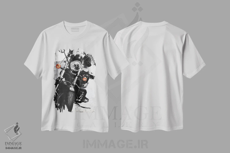 تیشرت سفید طرح دار هارلی دیویدسون، هنر تزئینی سیاه و سفید اثر یوهان زلنین | فروشگاه ایماژ
