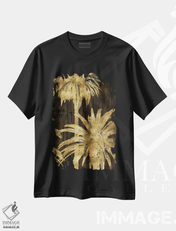 تیشرت مشکی طرح دار تابلوی نخل های طلایی II، دکور ساحلی اثر کیت بنت | immage.ir