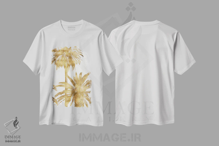 تیشرت سفید طرح دار تابلوی نخل های طلایی IV، دکور ساحلی اثر کیت بنت | immage.ir