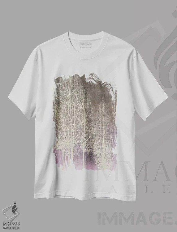 تیشرت سفید طرح دار درختان روی پنل صورتی I، دکور معاصر اثر کیت بنت | فروشگاه ایماژ