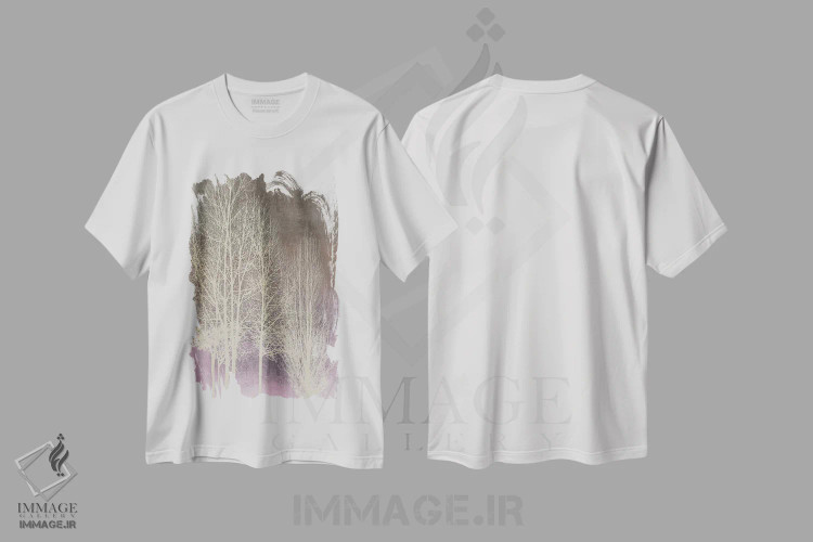 تیشرت سفید طرح دار درختان روی پنل صورتی I، دکور معاصر اثر کیت بنت | فروشگاه ایماژ