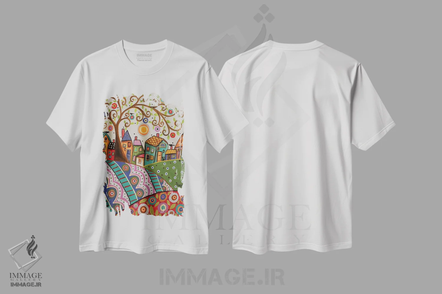 تیشرت سفید طرح دار منظره سرگرم کننده، دکور معاصر اثر کارلا جرارد | فروشگاه ایماژ