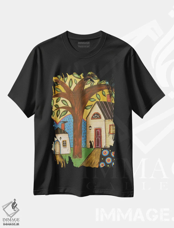 تیشرت مشکی طرح دار بهار خوش آمدی، دکور معاصر اثر کارلا جرارد | فروشگاه ایماژ