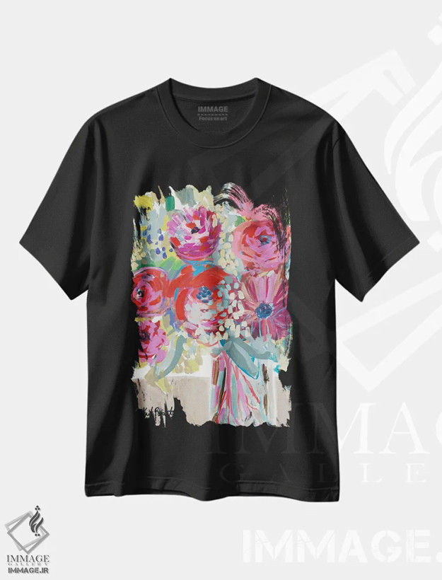 تیشرت مشکی طرح دار شکوفا شدن در طاقچه پنجره، تزئینی اثر کیت رابرتس | فروشگاه ایماژ