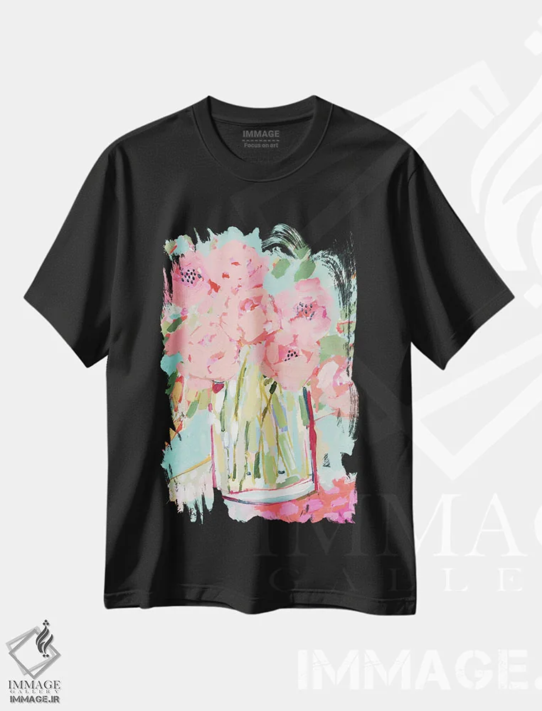 تیشرت مشکی طرح دار تابستان صورتی داغ، تزئینی اثر کیت رابرتس | فروشگاه ایماژ