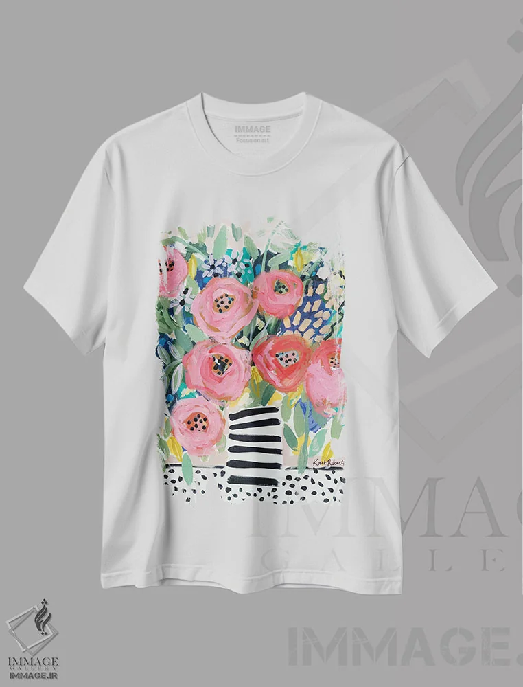 تیشرت سفید طرح دار به مهمانی خوش آمدید، مدیوم اثر کیت رابرتس | فروشگاه ایماژ