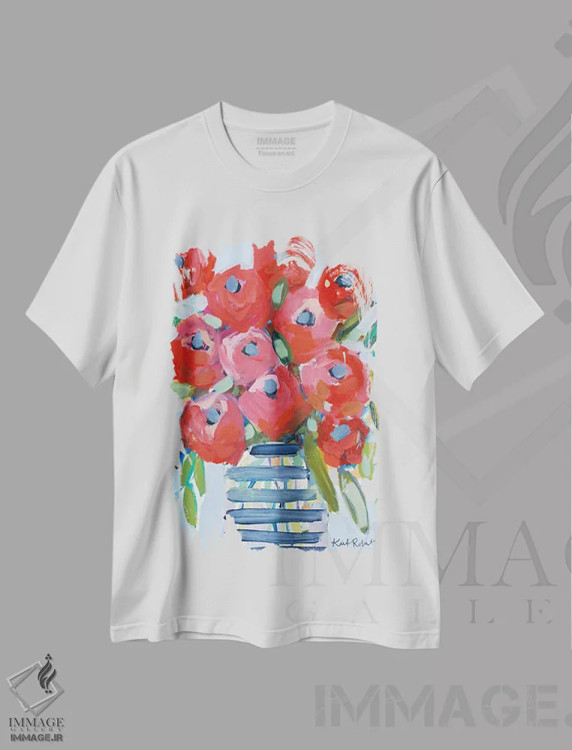 تیشرت سفید طرح دار باران های آوریل برایم گل می آورند، مدیوم اثر کیت رابرتس | immage.ir