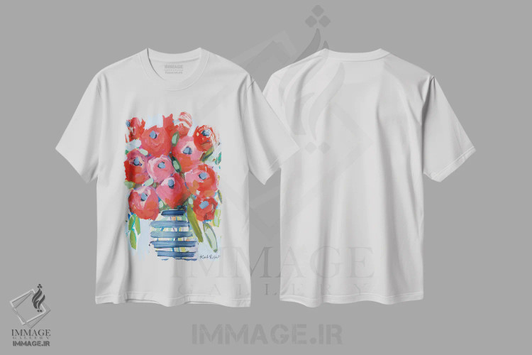 تیشرت سفید طرح دار باران های آوریل برایم گل می آورند، مدیوم اثر کیت رابرتس | immage.ir