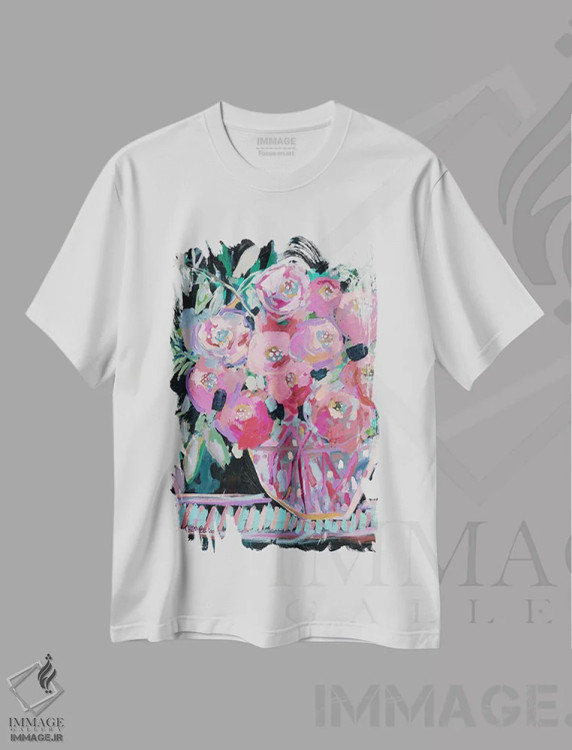 تیشرت سفید طرح دار دسته گل ورودی، دکور معاصر اثر کیت رابرتس | فروشگاه ایماژ