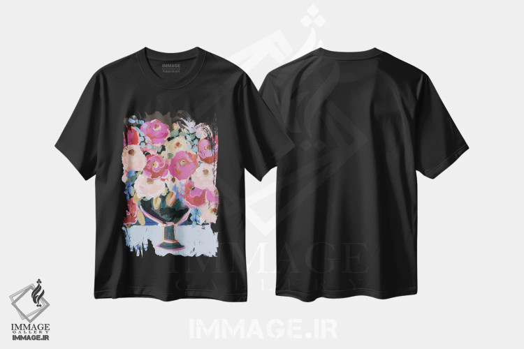 تیشرت مشکی طرح دار شکوفا شدن در تاریکی، دکور معاصر اثر کیت رابرتس | فروشگاه ایماژ