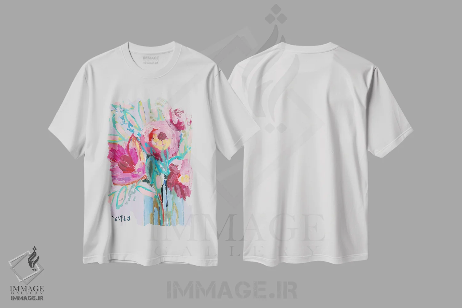 تیشرت سفید طرح دار شکوفه های تابستانی، دکور معاصر اثر کیت رابرتس | فروشگاه ایماژ