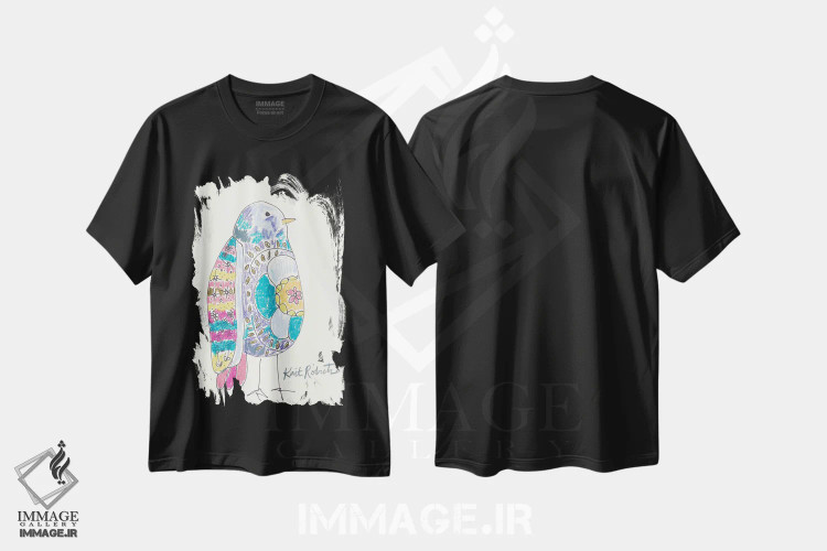 تیشرت مشکی طرح دار جنیس، پرنده، دست نقاشی و طراحی دستی اثر کیت رابرتس | immage.ir